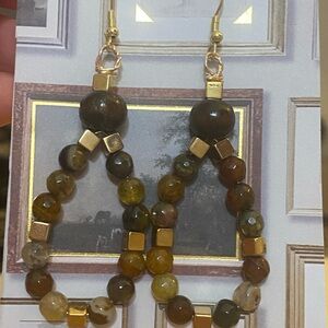 Fancy Jasper and Wood Beaded Earrings